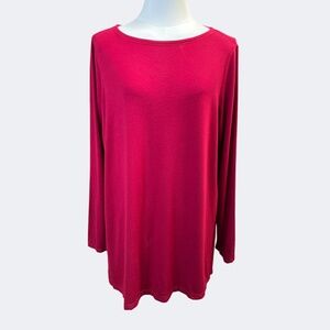Eileen Fisher Top Women L Red Long Sleeve Viscose‎ Pull Over Boat Neck Stretch